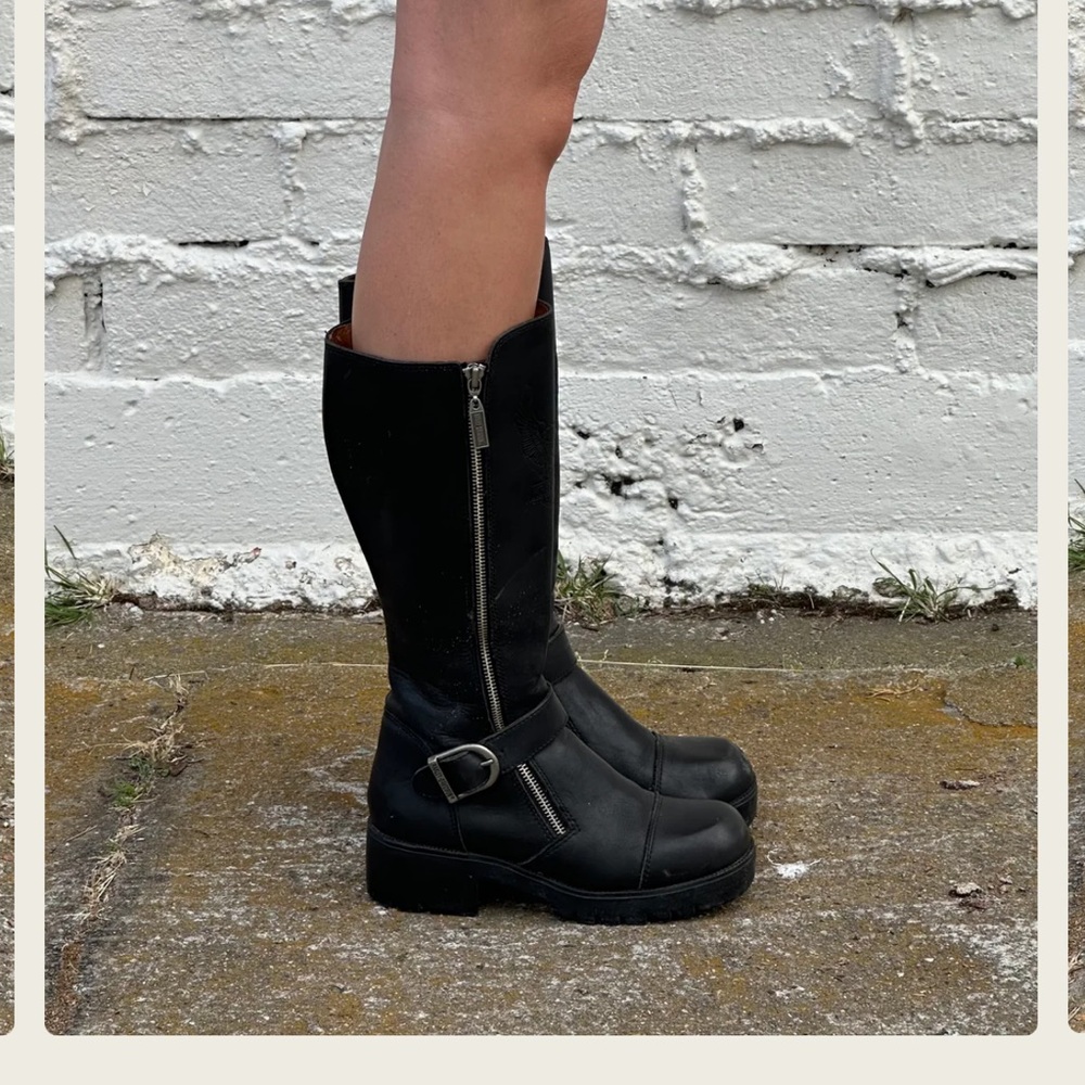 Harley Davidson Black Leather Tall Moto Boots